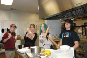 An Iron Chef Team (Teenage Mutant Ninja Chefs) prep for making Turtle Pumpkin Cheesecake